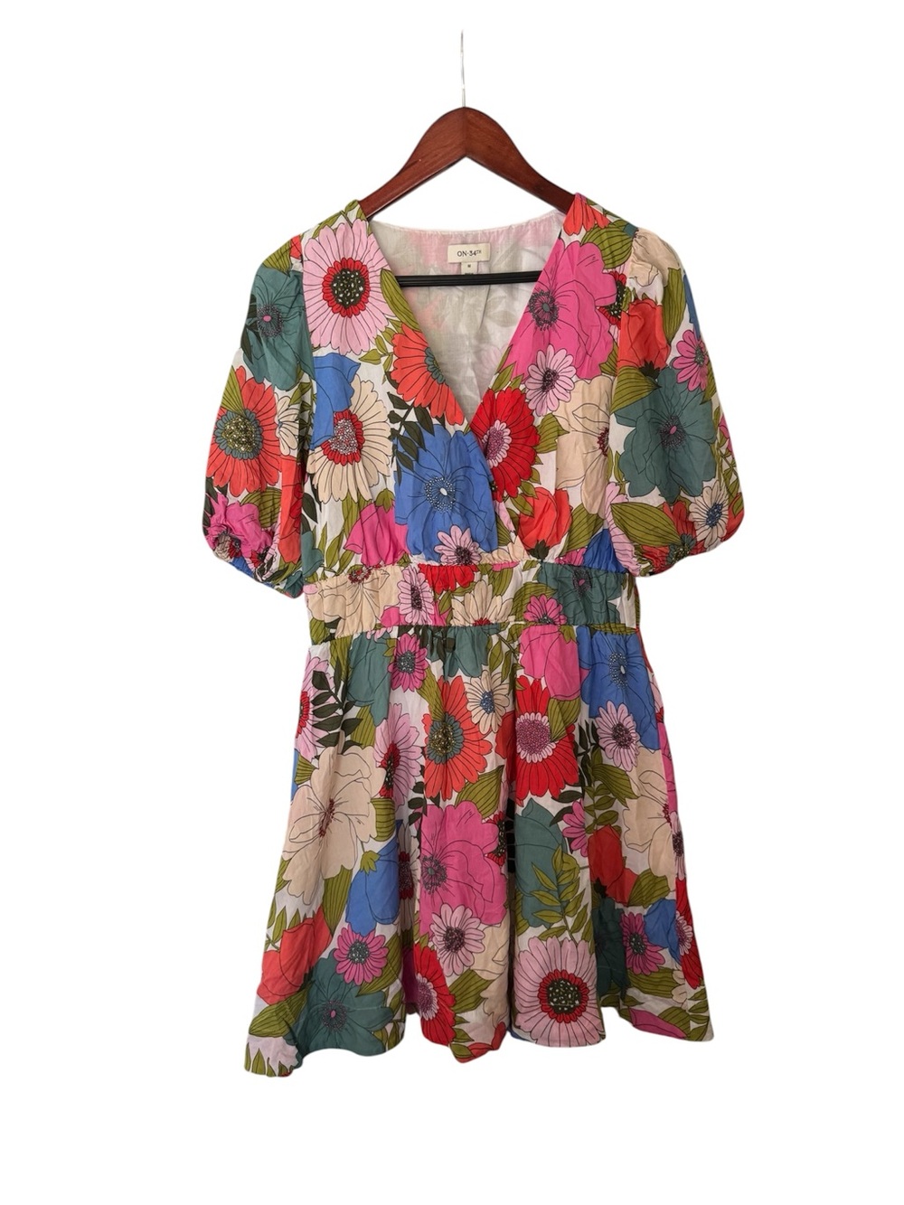 On•34th Floral V-Neck Mini Dress-Multicolored